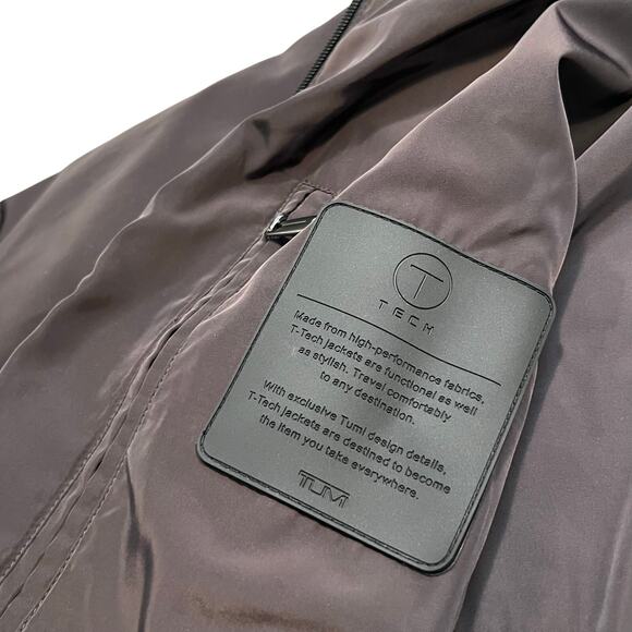 TECH by Tumi Brown Full-Zip Waterproof Hidden Hood Packable Jacket Mens Small - Picture 9 of 14